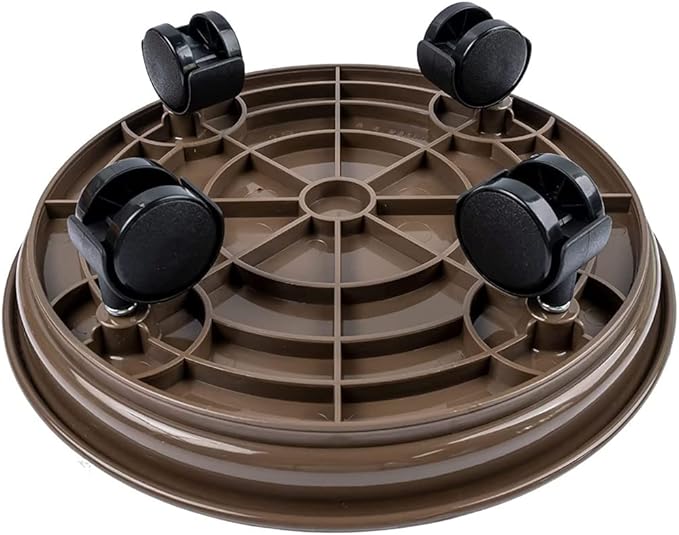 2 Pack Plant Caddy With Wheels,Plant Rollers With Wheels, Round Potted Rolling Plant Stands With Wheels Heavy Duty Flower Pot Rack on Rollers Dolly Trolley Saucer Tray Pallet Plant Dolly (15.5inch, Brown)