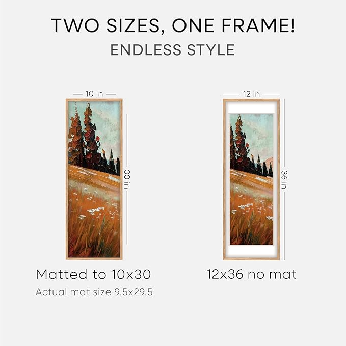 Homeforia 12x36 Wood Frame, High End Natural Oak 12x36 Light Wooden Picture Frame with Mat 10x30, 12 x 36 Poster Frames Matted to 10 by 30 Art, 36x12 Hanging Frames, Tempered Glass, Wall Kit, Set of 3