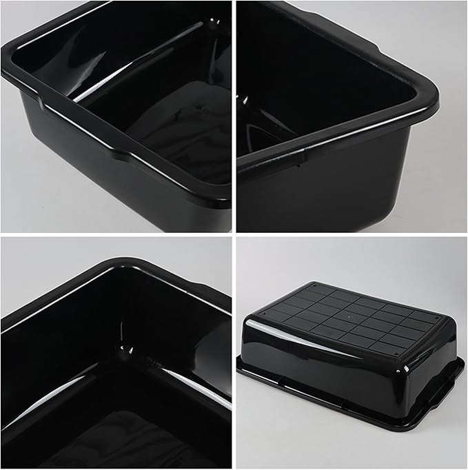4-Pack 32 L Commercial Bus Tub, Rectangular Plastic Wash Basin Tub, Black