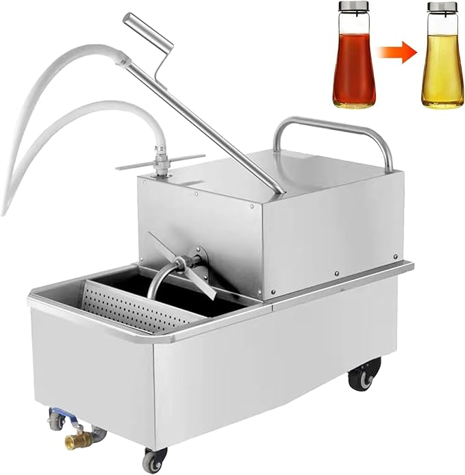 Hakka Deep Fryer Filter Machine with Oil Drain, Commercial Mobile Oil Filter System 550W For Restaurant with 32L/min Flow Rate, 48L, 3/4 HP, Come with 5pcs Filter Paper