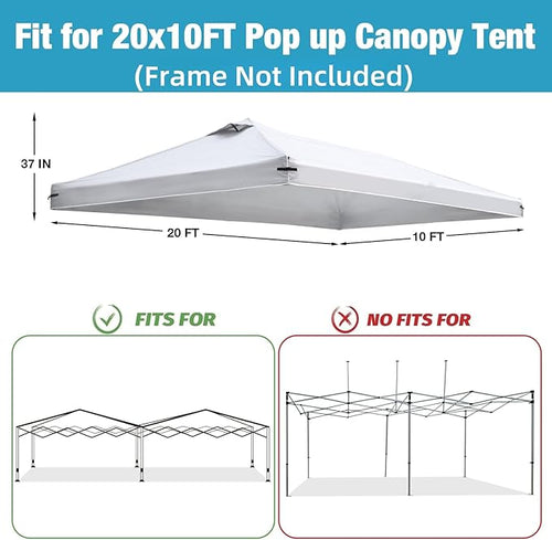 10x20 Canopy Replacement Top Cover with Air Vents for ez up Pop up Canopy Gazebo Tent, with Adjustable Strap, Waterproof & Anti-UV for Outdoor Shade (Top Only,Frame Not Included) (Off White)