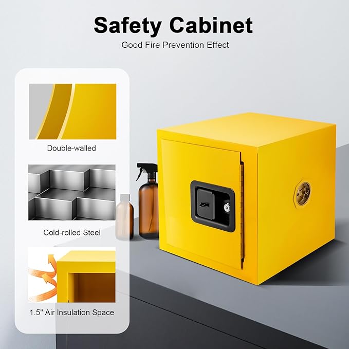 Industry Safety Cabinet, 2 Gallon Flammable Cabinet, Explosion Proof Cabinet for Commercial & Industrial Environments and Home Use, Double-Lock Protection (13" x 13" x 13")