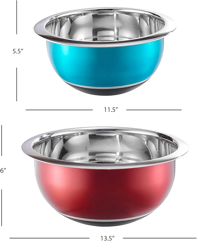 Colorful Mixing Bowl- 4 Pc Set- Stackable Nesting Bowls- Stainless Steel Mixing Bowls Non Slip Silicone Bottom- Cookware Set