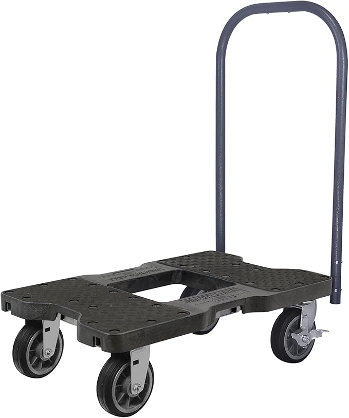 SNAP-LOC, All Terrain 4 Wheel Black Push Cart Dolly, Heavy Duty Dolly Cart, 6 Inch Casters, Push Bar & E Strap Attachment Included, 1,500 lb Capacity, Made in USA, Black