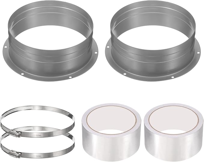 PATIKIL 6 Inch Duct Connector Flange, 2 Pack Galvanized Iron Straight Pipe Flange Dryer Vent Connector with Clamp for Air Heating Cooling Ventilation HVAC System, Silver