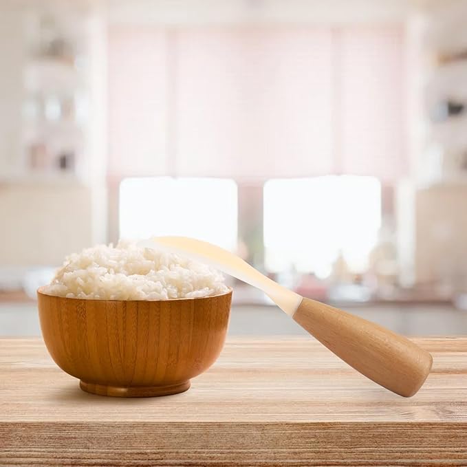 2 Pack Silicone Rice Paddle Spoon with Wood Handle, Nonstick Standing Rice Cooker Spatula Kitchen Tool, Clear