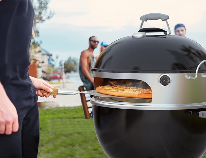 onlyfire Stainless Steel Pizza Ring Kit Pizza Oven Kit for Weber 22-Inch Kettle Grills - Include Pizza Stone and Aluminum Peel