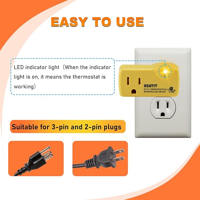 HEATIT ET-21 4-Piece Set Freeze Thermostatically Controlled Outlet On at 38F /Off at 50F