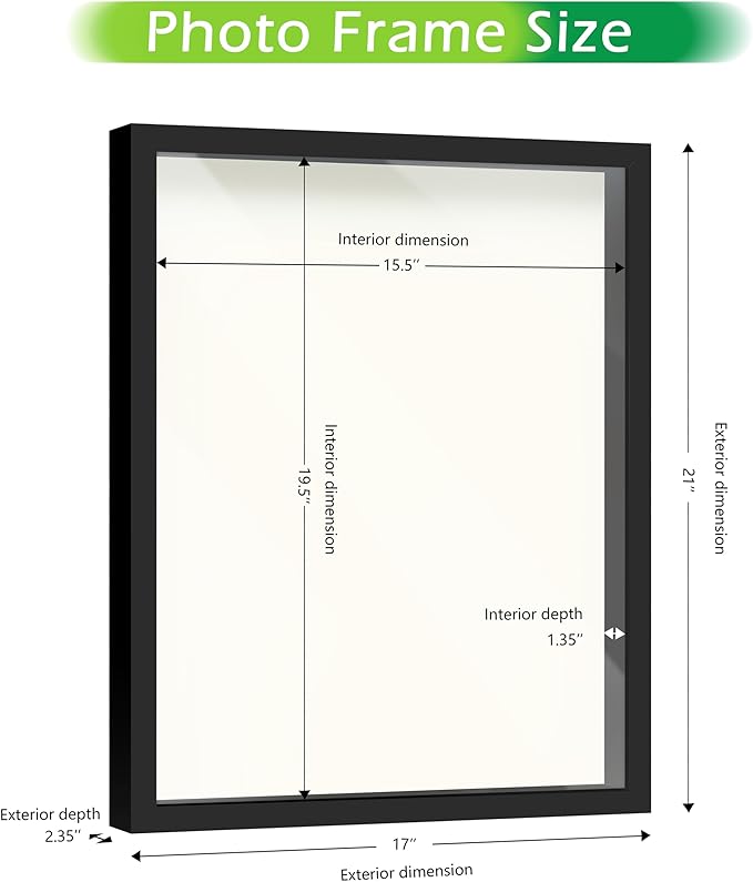FrameWorks 16" x 20" Original Black Wooden Shadow Box Frame – Soft Felt Back, Tempered Glass, and Included Elegant White Ball Push Pins