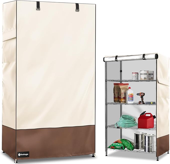 Wire Shelf Cover,600D Heavy Duty 100% Waterproof Shelf Covers for Wire Shelving,Outdoor Storage Shelves Cover for Metal Rack,36" W x 16" D x 72" H,Beige & Brown