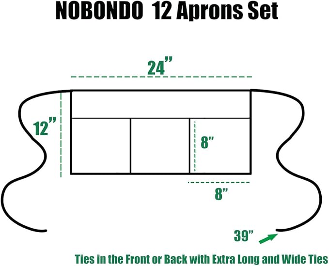 NOBONDO 12 Pack Waitress Aprons with 3 Pockets - Waist Aprons for Women Men Commercial Waiter Half Apron with Extra Long Straps Reinforced Seams for Restaurant Server Work