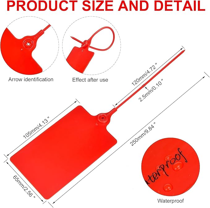 200 Pcs Durable Plastic Shipping Tags with Marker Pen Security Seals Sticker Labels,Waterproof Blank Luggage Tag for Packages, Logistics, Inventory, Travel(Red,200pcs)
