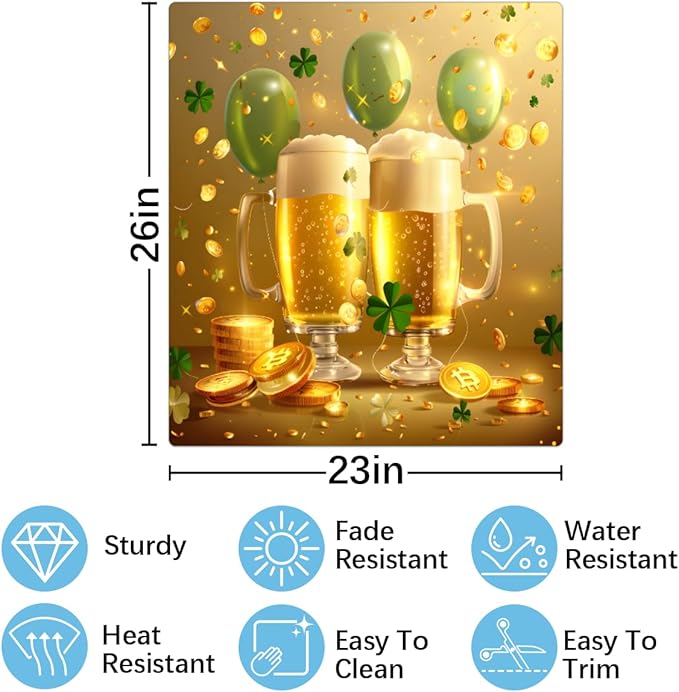 Beer Balloon Gold Coin Clover Dishwasher Magnet Cover, Reusable Refrigerator Panel Stickers Microwave Front Door Covers Magnets for Kitchen Home Appliances Holiday Party Decorations 23 X 26 in