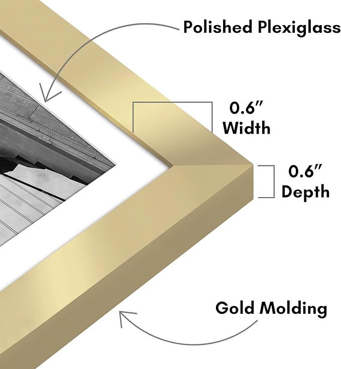 Americanflat 12x18 Poster Frame with Polished Plexiglass - Set of 5 - Use as 11x17 Frame with Mat or Display 12x18 Photo Without Mat - Galleria Collection - Picture Frames for Wall Display - Gold