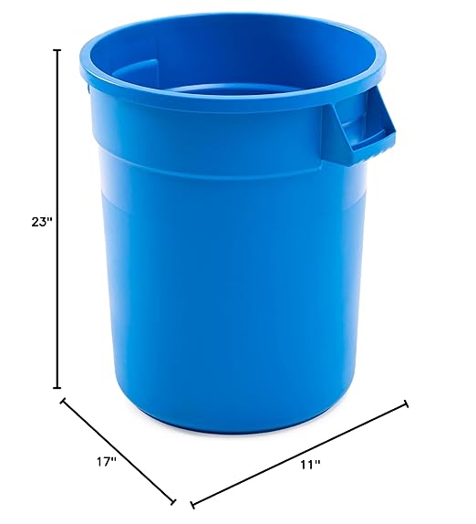 PRO&Family Commercial Round Trash Can, Ingredient Bin, Heavy-Duty Plastic, Anti-Static, Kitchen, Office, Outdoor Use (Blue, 32 Gallon)
