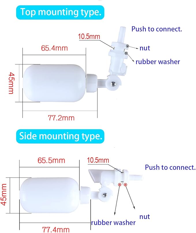 NSF Certified 1/4" O.D. Push to Connect Fittings for RO (Reverse Osmosis) Water Filter（with water float ball valve）19 pcs+30 feet 1/4" Water tubing.