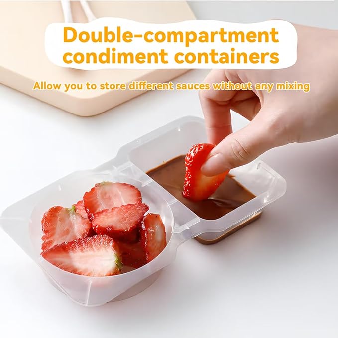 20 Set Reusable 2 Compartment Snack Containers, Portable Food Boxes for Salad Yogurt Cereal Sauce, Portion Control for Refrigeration Travel Outdoor Takeaway