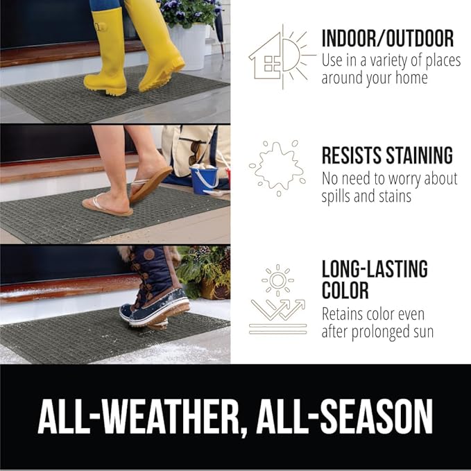 GORILLA GRIP Front Door Mat, 47x35, Indoor Outdoor Ultra Absorbent HydroAbsorb Doormat, Absorbs Up to 6 Cups of Water, Stain and Fade Resistant, Rubber Backing Doormats, Captures Dirt, Grey