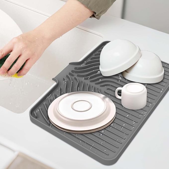 GUUKIN Silicone Dish Drying Mat, 17.7" x 11.8 " Drying Matt Kitchen Counter, Dish Drying Rack Mat, Easy Clean Pad for Countertop Protection, Multi-Functional Use (Grey)