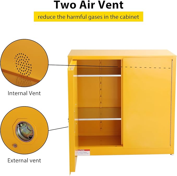 30 Gal Flammable Safety Cabinet, 43" x 18" x 44" Galvanized Steel Industrial Flammable Liquid Storage Cabinet with Adjustable Shelves, Fireproof Double-Wall Design, Manual Close Doors