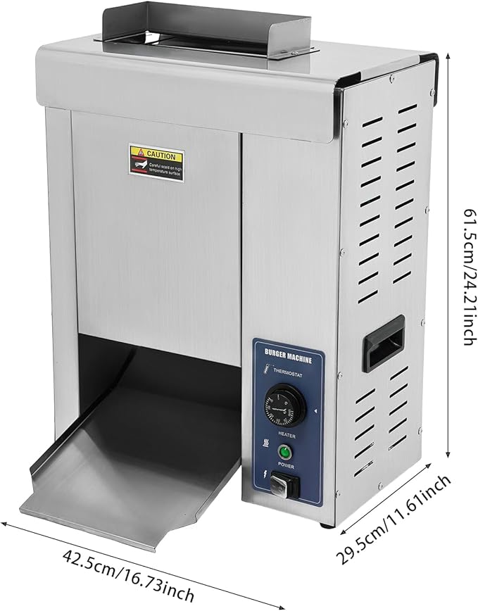 Commercial Burger Bun Toaster, 2000W Electric Vertical Burger Bread Baking Machine with Recessed Side Handles, Commercial Adjustable Temperature & Thickness Hamburger Bread Baking Machine