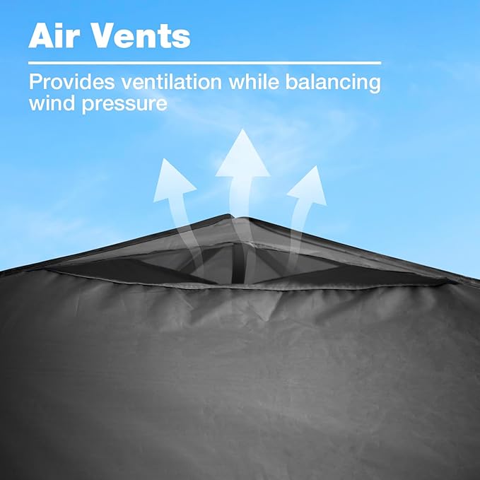 10x20 Canopy Replacement Top Cover with Air Vents for ez up Pop up Canopy Gazebo Tent, with Adjustable Strap, Waterproof & Anti-UV for Outdoor Shade (Frame Not Included) (Black)