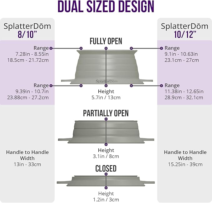 L.I.Q Silicone Splatter Guard – Fits 8 and 10 Inch Pots (20 and 25 Centimeters) – Microwave Safe and Durable SplatterDom - Includes 8” Lid - Food and Oil Splash Guard (Smoke, Small)