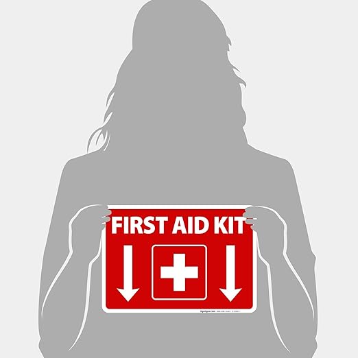 First Aid Kit Sign, (2 Pack) Sticker, 10x7 Inches, 4 Mil Vinyl Self Adhesive Durable Decal Stickers, Long Lasting, Weatherproof and UV Protected, Made in USA by Signs