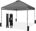 CROWN SHADES 10x10 Pop Up Canopy Tent - Patented Center Lock One Push Instant Outdoor Canopy Beach Tent with STO-N-Go Bag 8 Stakes & 4 Sand Bags，Grid Grey