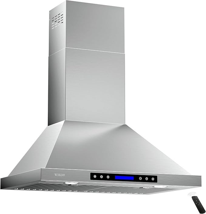 Range Hood, EKON NAP02 900CFM Wall Mount Range Hood Ducted/Ductless Convertible Kitchen Chimney Vent, 4 Speeds Touch Control/Remote,Delay Shut Off Function,Dishwasher-safe Filters (NAP02-30IN)