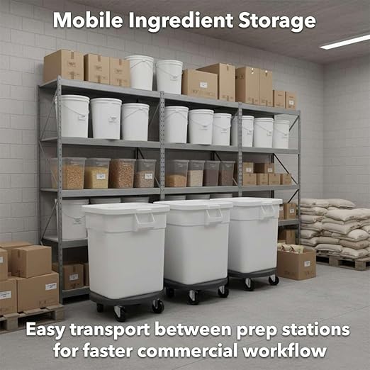 32 Gallon / 510 Cup NSF Mobile Ingredient Bin with Dolly & Flat Lid - Heavy-Duty Feed & Seed Container for Commercial Kitchens, Bulk Flour & Sugar Storage, Rolling Food Storage Bin