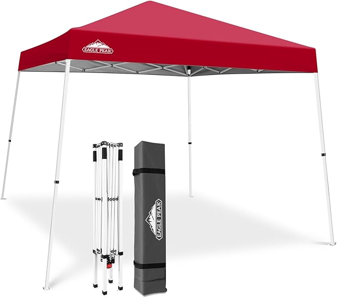 EAGLE PEAK 10x10 Slant Leg Pop-up Canopy Tent Easy One Person Setup Instant Outdoor Beach Canopy Folding Portable Sports Shelter 10x10 Base 8x8 Top (Red)