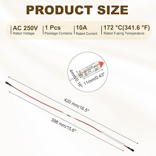 MECCANIXITY Universal Rice Cooker Temperature Fuse, 172°C 10A 250V Metal Thermal Fuse with Both End Terminal Fiberglass Sleeving for Electric Pressure Cooker Repair Part