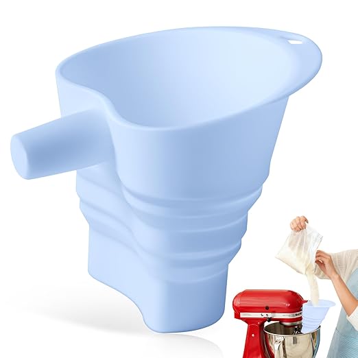 Flour Funnel for Kitchen Aid Mixer - Stand Mixer Attachment Compatible with (KSM150) 4.5-5 Qt Tilt-Head Mixers,Easy Pour Anti-Splash Baking Tool, Dishwasher Safe, for Egg Liquid and Both Flour -Blue