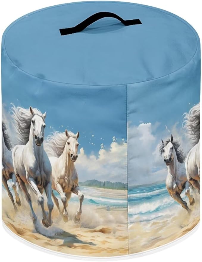 TODIYADDU Prancing White Horse Pressure Cooker Cover with Handle Fashion Kitchen Appliance Dust Covers for Instant Pot Portable Air Fryer Dust Cover Round Protective Cover Bag Trendy Home Decor