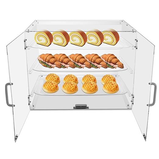 Pastry Display Case, 3 Tier Commercial Acrylic Display Cabinet, Countertop Dust Proof Bread Storage Case, Large Bakery Storage Box for Bakery, Coffee Shop, Snack Shop, Convenience Store