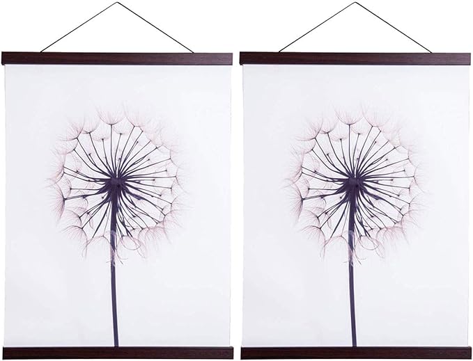 2 Pack Magnetic Poster Hanger Frame, 14x17 14x20 14x22 Light Wood Wooden Magnet Canvas Artwork Print Dowel Poster Hangers for Frames Hanging Kit (Walnut, 14", 2 Packs)