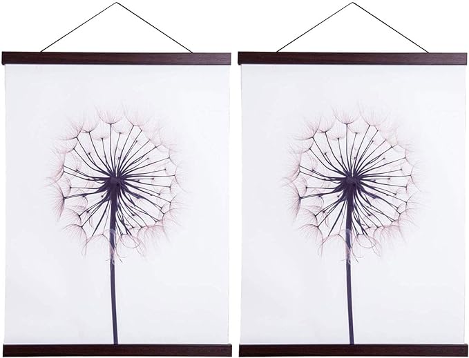 2 Pack Magnetic Poster Hanger Frame, 13x19 13x22 13x24 Light Wood Wooden Magnet Canvas Artwork Print Dowel Poster Hangers Frames Hanging Kit (Walnut, 13", 2 Packs)