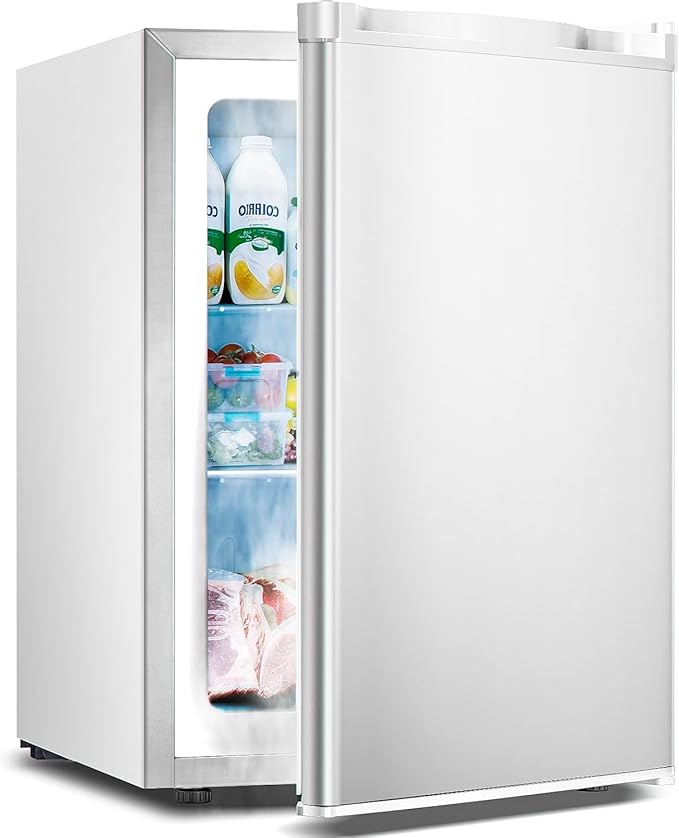 2.1 Cu.ft Small Freezer, Mini Upright Freezer with 7 Adjustable Thermostat, Removable Shelves, Reversible Single Door, for Bedroom/Home/Dorms/Apartment (White)