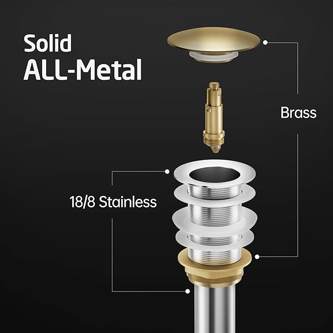 KES Pop Up Drain Without Overflow, Bathroom Sink Stopper for Vessel Vanity Sink 2 Pack Polished Chrome, All Metal Rustproof Brass and 304 Stainless Steel, for 1.6"-1.9" Sink Hole, S2008D-CH-P2