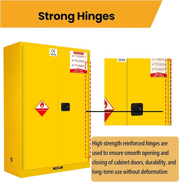 73" H × 49" D × 23" W Chemical Flammable Storage Cabinet Galvanized Steel Material, Adjustable Shelf Height Safe Thick Fireproof Cabinet Yellow