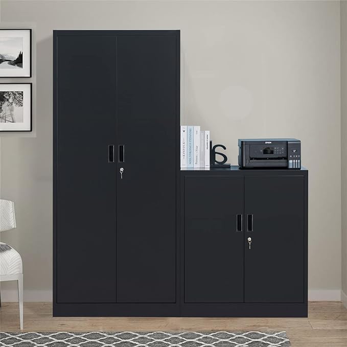 CJF Metal Storage Cabinet, 36" H Locking Storage Cabinet with Shelves and Doors, Metal Cabinets for Home Office, Garage, Utility Room and Basement (Black)