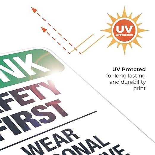 Think Safety First Wear Personal Protective Equipment Sign, 18x24 Inches, 55 mil Thick HDPS (high Density polystyrene), Made in USA