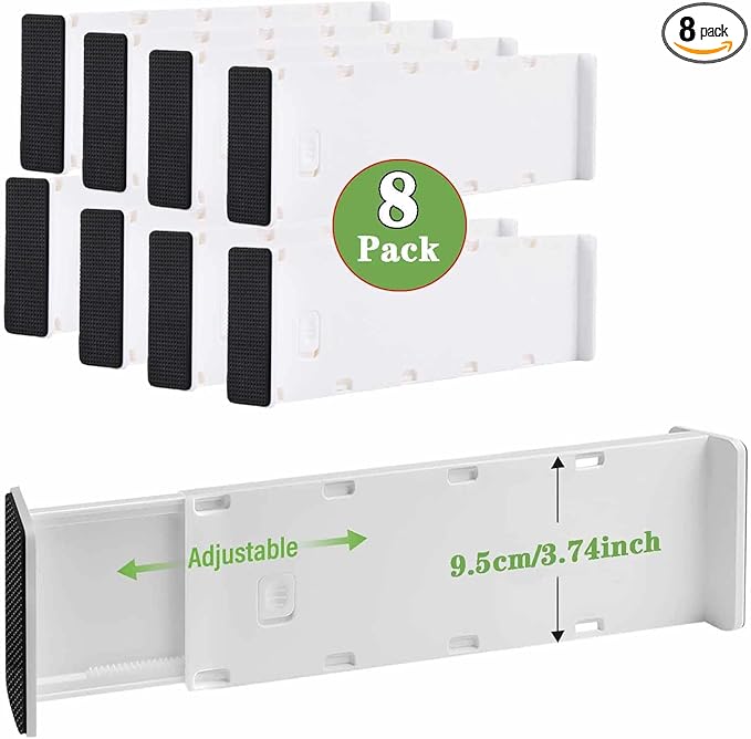 8 Pack Drawer Dividers for Clothes, 3.74" High 14.76"-25.79" Adjustable Expandable Dresser Drawer Organizer, Clear Plastic Separators for Dresser, Baby Clothing, Underwear, Cosmetic, Toilet