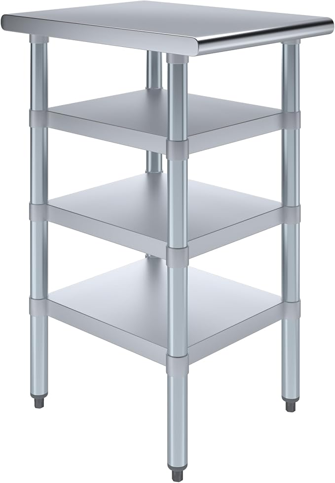 24 in. x 18 in. Stainless Steel Work Table with Three Bottom Shelves | NSF Kitchen Prep Table | Utitly Metal Table