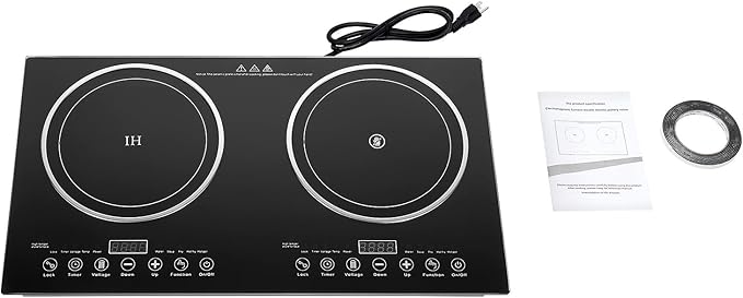 Double Induction Cooktop, 1200W+1200W Electric Cooktop with LED Display and Timer, Built-in and Countertop Stove Top for 4.72-9.65 inches Diameter for Home Kitchen, Flat, Restaurant