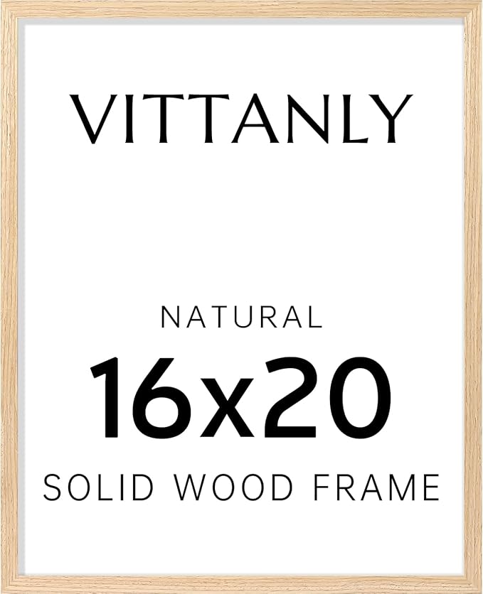 Vittanly 16x20 Picture Frame, Solid Wood Frame with Plexiglass, Includes 11x14 Mat, Wall Hanging for Photos, Home Decor, Natural, 1 Pack