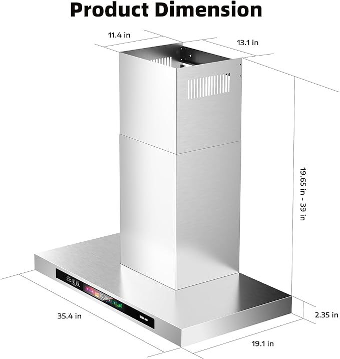BRANO 36 Inch Wall Mount Range Hood 900 CFM with Voice/Gesture/Touch Control, Stainless Steel Ducted Kitchen Hood Vent with 4 Speed Exhaust Fan, Memory Mode, Adjustable Lights