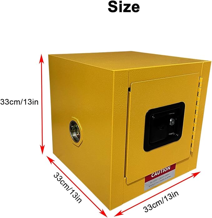 Hazardous Materials Storage Cabinet, Industry 13"Hx13"Wx13"D Safety Cabinet suit for 2 Gallon F﻿lammable Liquid Storage Cabinet, Manual-Close Space Saver Fireproof Cabinet