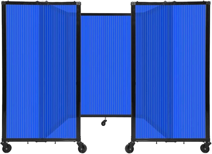 Versare Polycarbonate Room Divider 360 Portable Wall Partition | Freestanding Office Dividers | Locking Wheels | Privacy Screen Panels - 8'6" x 4' Blue Thermoplastic Polymer